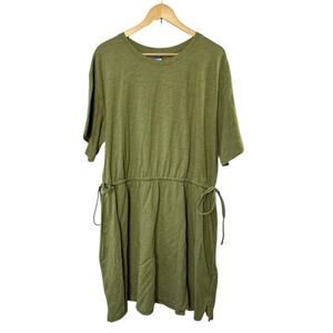Old Navy Crewneck Green T-Shirt Dress Cinch Side Tie Waist Women's XL New